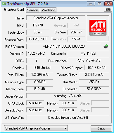 MSI Radeon HD 4830 512MB OC Edition Graphics Card