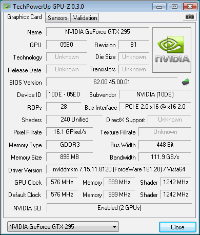 GIGABYTE GeForce GTX 295 Graphics Card
