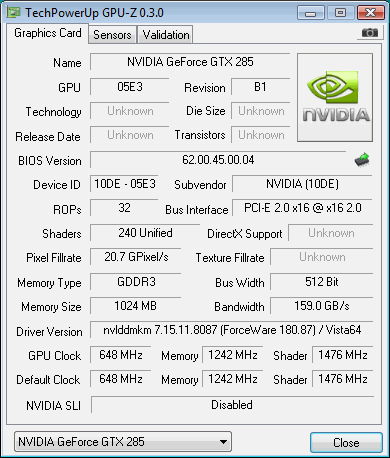 GIGABYTE GeForce GTX 285 Graphics Card