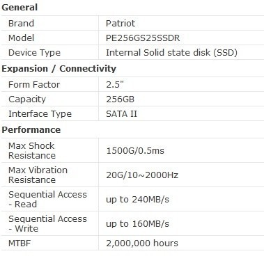 Patriot Warp V3 256GB SSD