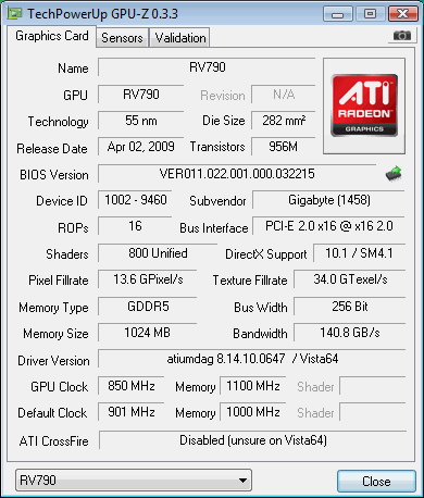 GIGABYTE Radeon HD 4890 1GB Graphics Card