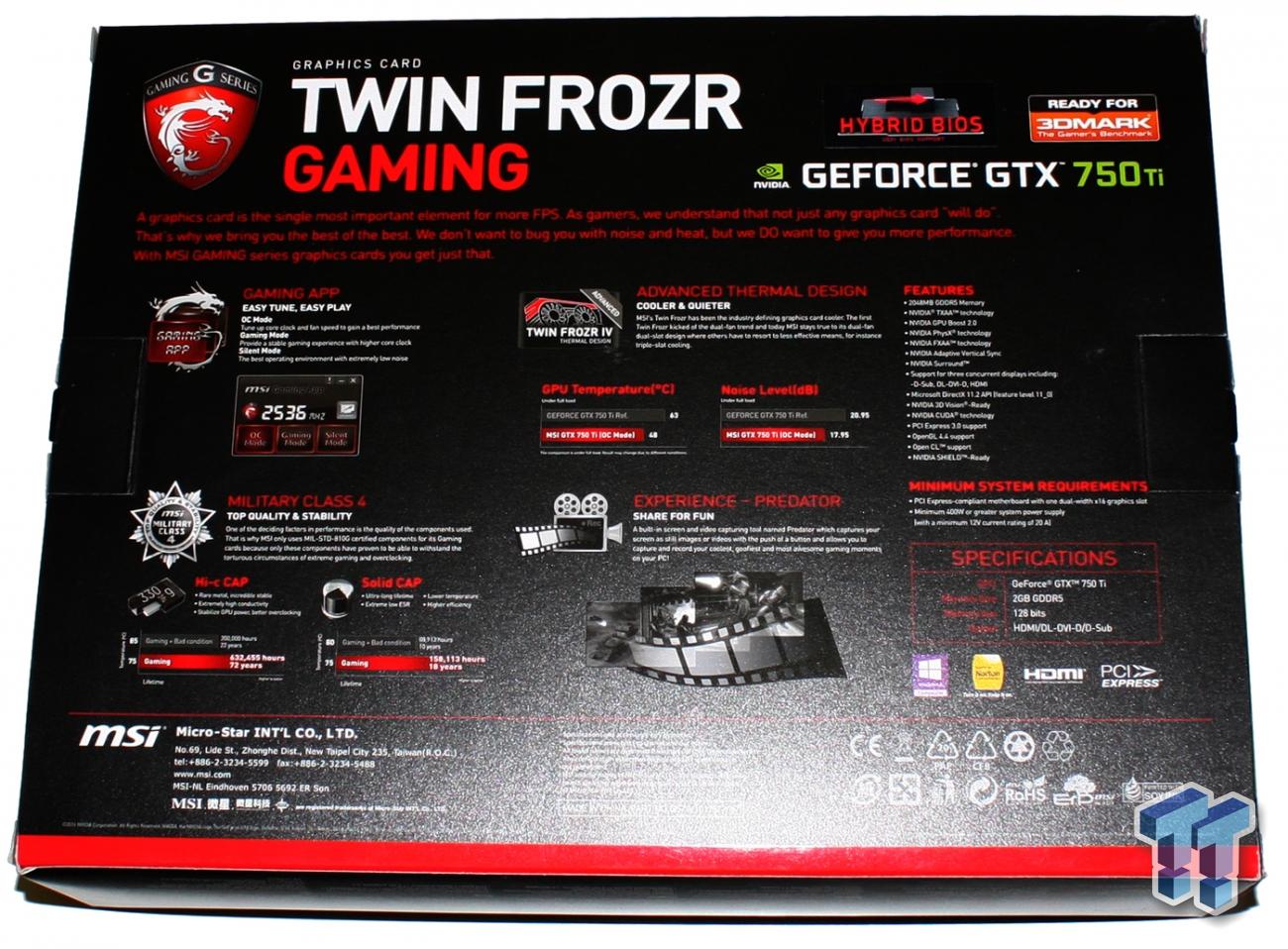 Msi Geforce Gtx 750 Ti 2gb Twin Frozr Gaming Oc Video Card Review Tweaktown