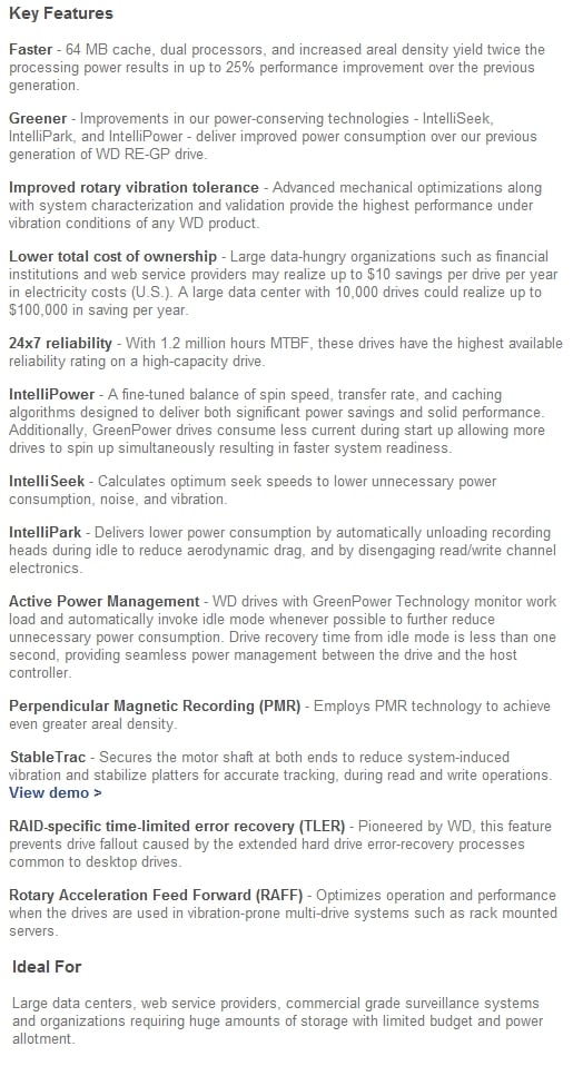 Western Digital RE4-GP 2TB Enterprise Hard Disk in RAID 0