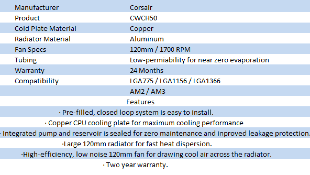 Corsair Hydro Series H50 CPU Cooler