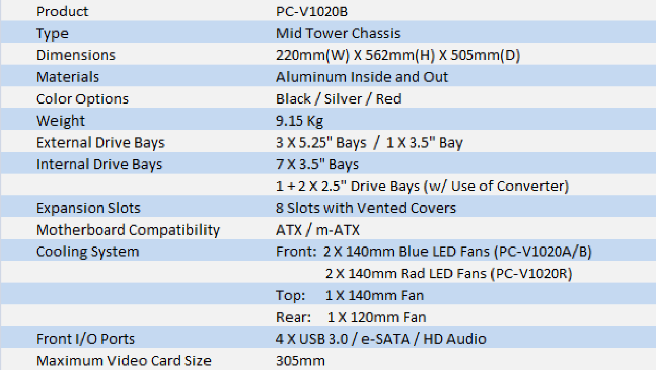Lian Li PC-V1020B Mid Tower Chassis