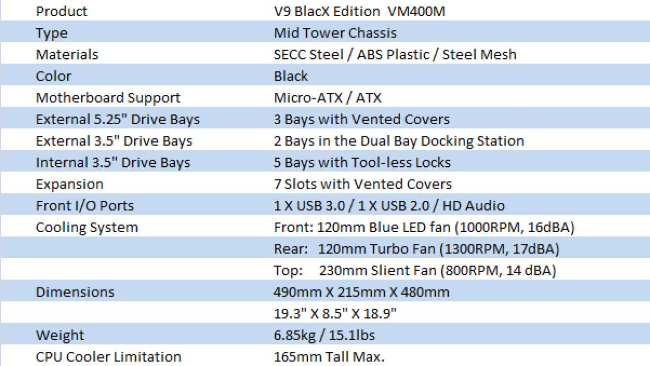 Thermaltake V9 BlacX Edition Mid Tower Chassis