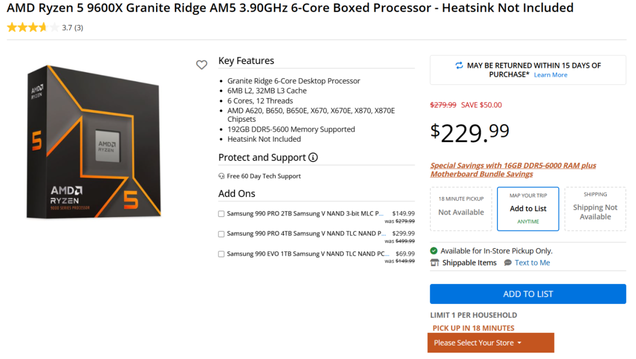 AMD Zen 5 CPUs cheaper than ever: 9950X is $569, 9900X is $359, 9700X is $309, 9600X is $229