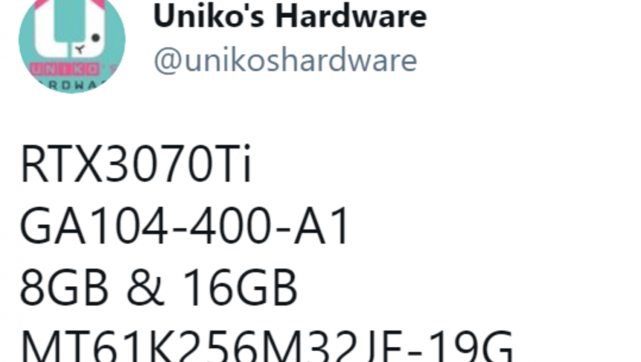 NVIDIA GeForce RTX 3070 Ti rumored with 8GB, 16GB GDDR6X variants