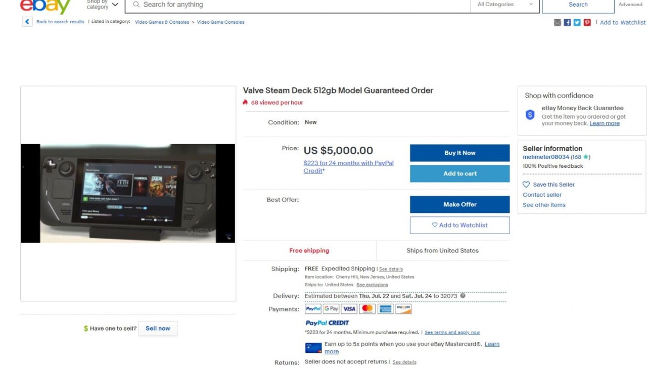 Scalpers selling Steam Deck reservations for up to $5,000 on eBay