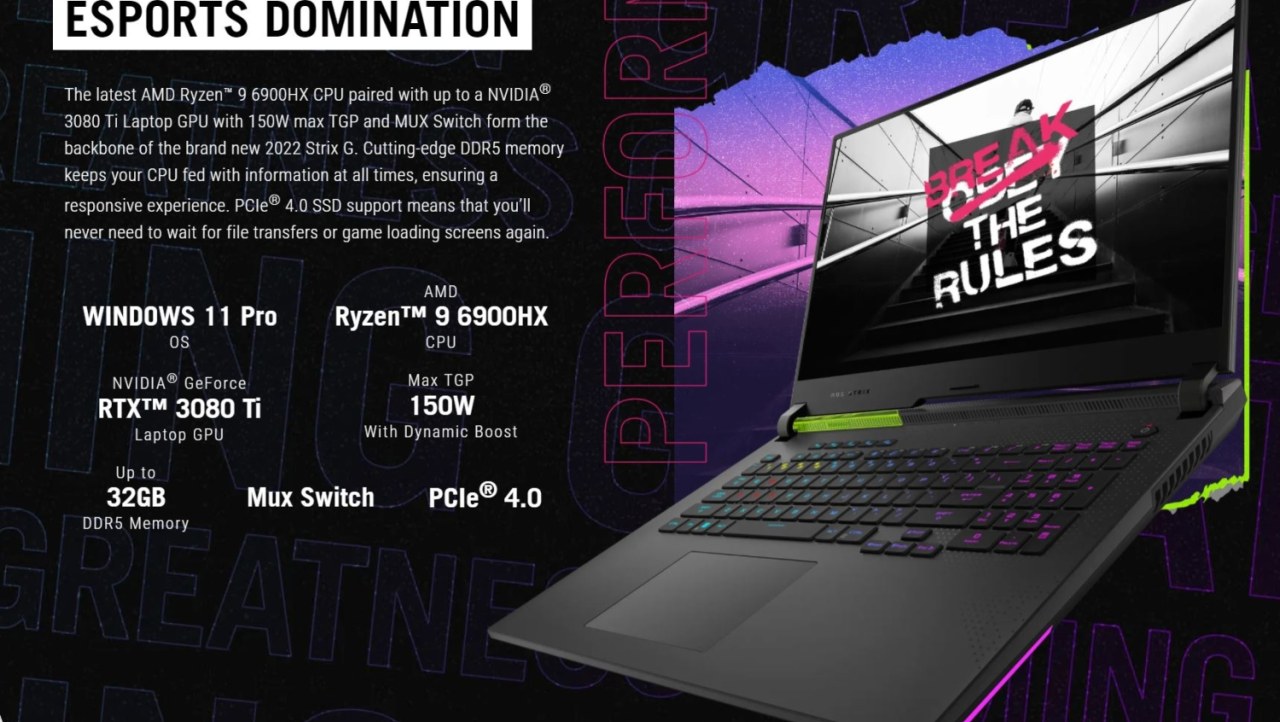 ASUS ROG Strix G17 gaming laptop: Ryzen 9 6900HX, GeForce RTX 3080 Ti