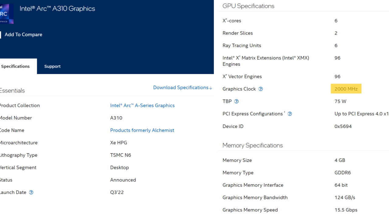 Intel Arc A310: entry-level GPU with 6 Xe-Cores and 4GB of GDDR6