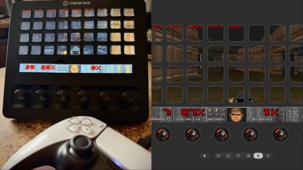 Elgato Stream Deck+ XL shown running the original DOOM game with controller