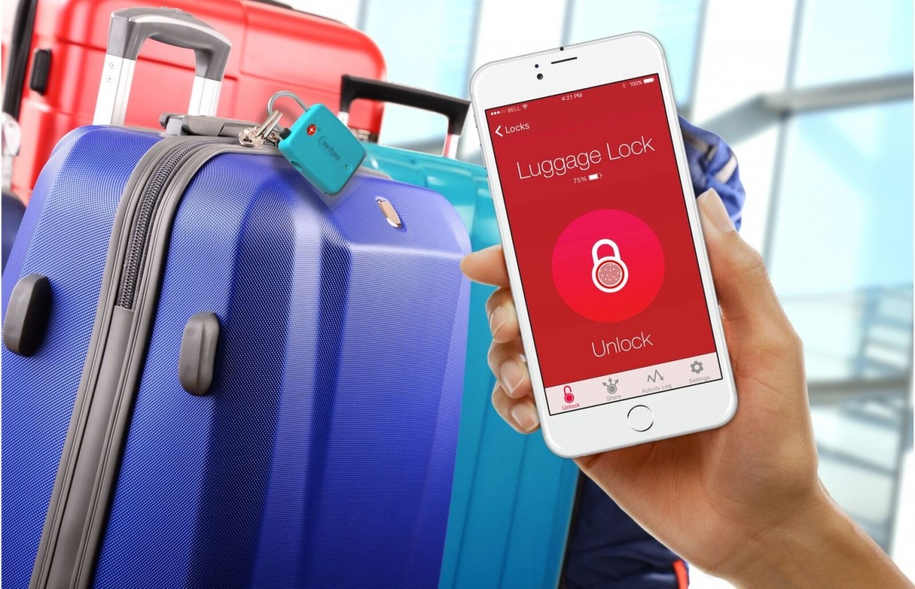 suitcase with lock and charger