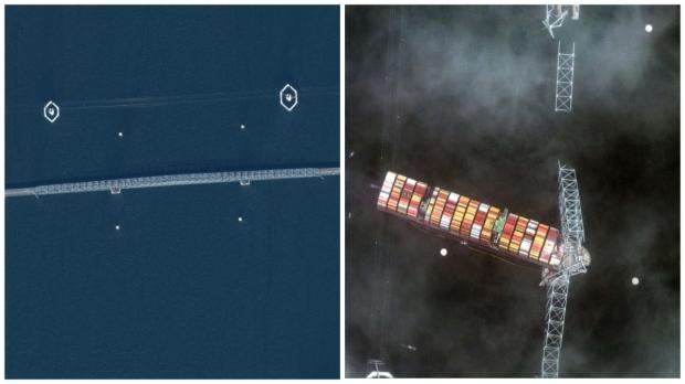 Baltimore bridge collapse aftermath photographed from space